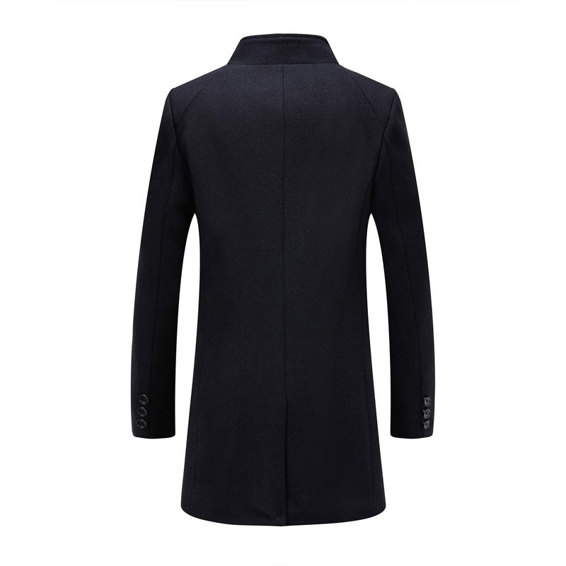 iCKER Mens Trench Coat Winter Wool Blend Jacket Overcoat Long Top Coat Warm Pea Coat-1911-Black-Large - Image 2
